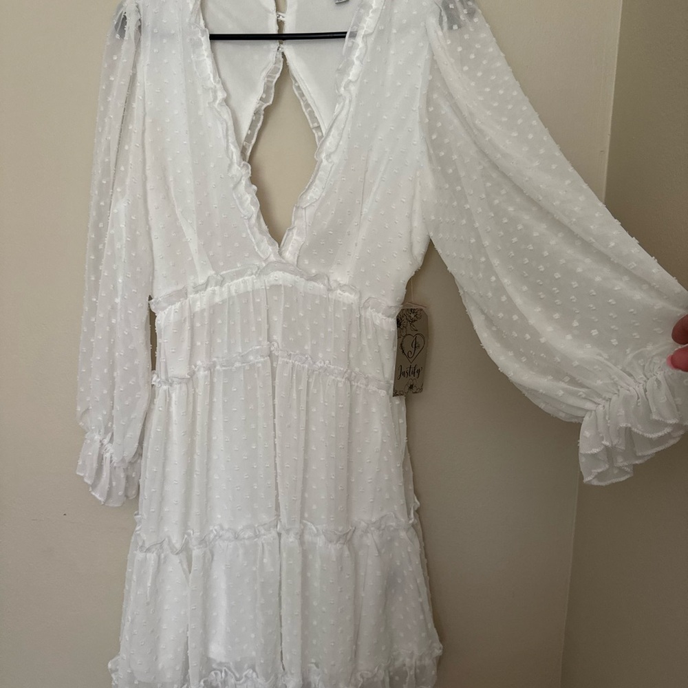 Justify White Textured Long Sleeve Dress